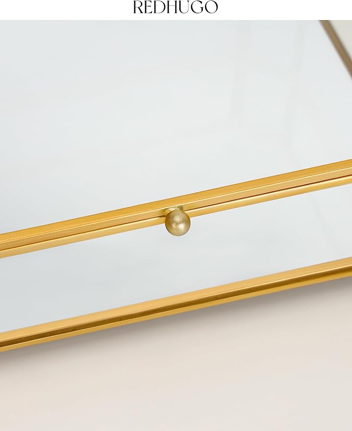 Large Glass Boxes for Display Handmade, Mirrored Bottom, Glass Jewelry Box with Lid, Trinket Box Book Photo Keepsake Organizer, Display Case for Vanity Decor Home Dresser, Octagon, Gold