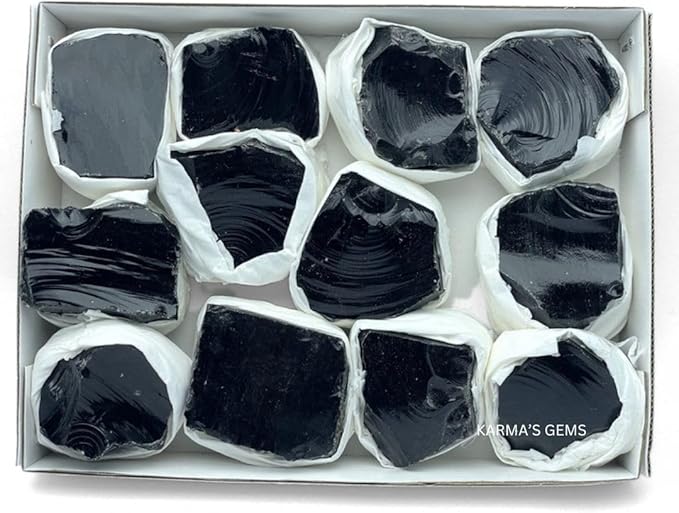 Black Obsidian, Crystal Flats, Mineral Flats, Natural Raw Crystals for Tumbling, Cabbing, Rock Tumbler for Kids, Treasure Box, Party Favors, Crystal Growing Kit, Gifts for Him, Minecraft