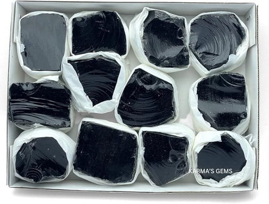 Black Obsidian, Crystal Flats, Mineral Flats, Natural Raw Crystals for Tumbling, Cabbing, Rock Tumbler for Kids, Treasure Box, Party Favors, Crystal Growing Kit, Gifts for Him, Minecraft