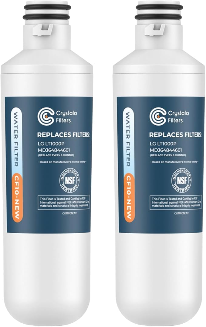 Crystala Filters LT1000PC Refrigerator Water Filter, Water Filter ADQ747935 Compatible with LT1000PC, LT1000PC/PCS, LT-1000PC, MDJ64844601, ADQ747935, ADQ74793504 Water Filter (2 Pack)