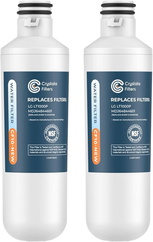 Crystala Filters LT1000PC Refrigerator Water Filter, Water Filter ADQ747935 Compatible with LT1000PC, LT1000PC/PCS, LT-1000PC, MDJ64844601, ADQ747935, ADQ74793504 Water Filter (2 Pack)