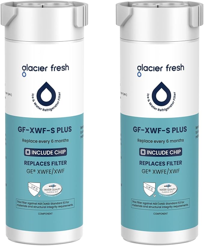 GLACIER FRESH Water Filter Compatible with XWFE (Built-in CHIP), Replacement for GE XWFE, XWF Refrigerator Water Filter NSF/ANSI 53 Certification Pack of 2