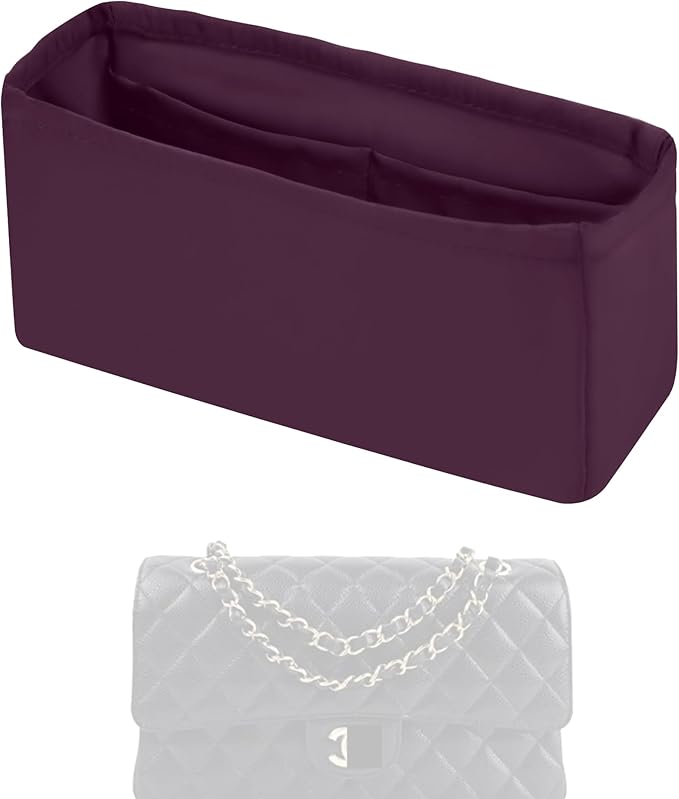 Purse Handbag Silky Organizer Insert Keep Bag Shape Fits Chanel Classic Flap CF Mini Square 17/20/Small/Medium/Jumbo/Maxi Bags, Luxury Handbag Tote Lightweight Sturdy(CF Small 23,Fuchsia)