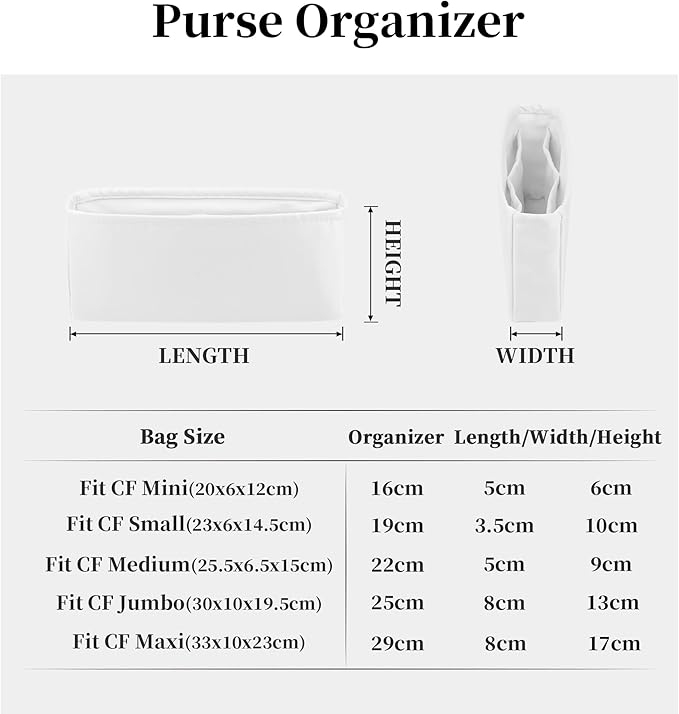 Classic Flap Bag Organizer Insert, Purse Organizer Insert Compatible with Chanel Classic Flap Maxi, Lightweight Purse Divider with Pockets (Blanc, CF Maxi)