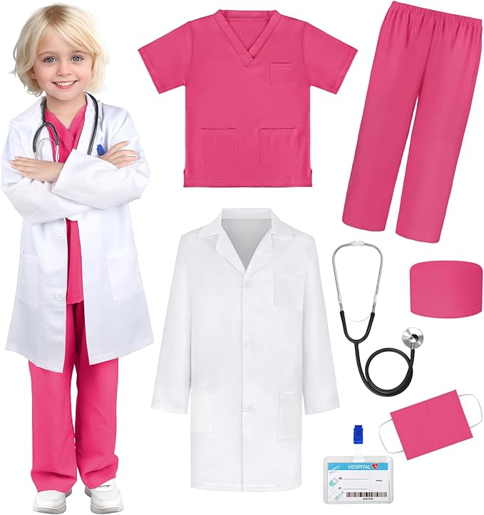 GIFTINBOX Doctor Costume for Kids Doctor Lab Coat for Kids Real Stethoscope, Girls Halloween Costumes for Kids age 3-11
