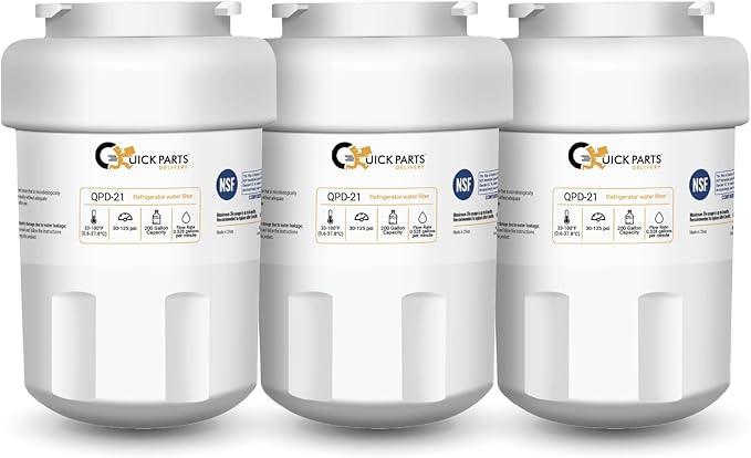 QPD-21 GE MWF Refrigerator Water Filter Replacement – Fits GE Side-by-Side Refrigerator Models DSS25KGREBB, GSH25JFXJWW & GFSS6KKYESS – 3-Pack Coconut Carbon Block Water Filters