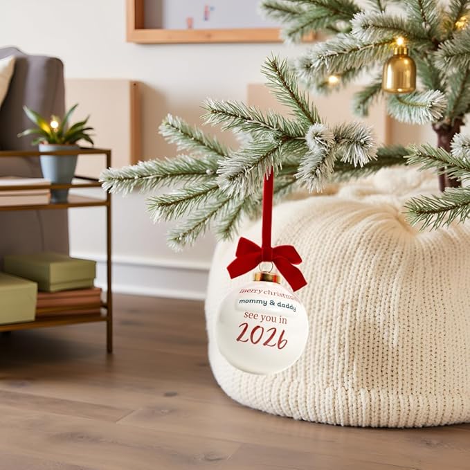 Kate & Milo “See You in 2026” Pregnancy Announcement Christmas Ornament – Ceramic Holiday Keepsake with Red Bow & Ribbon, Baby Reveal Gift for Expecting Parents