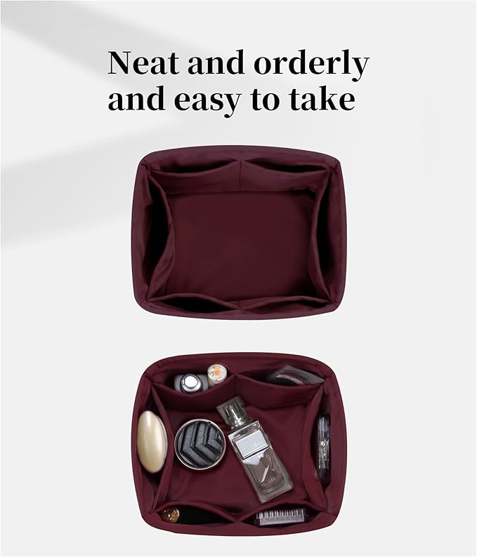 Purse Organizer Insert for Picotin 18/22, Satin Bag Organizer for Picotin Bags, Lightweight Purse Essentials for Women Luxury Handbags, Soft Touch Inner Liner with Multiple Pockets (Rouge H, PC18)