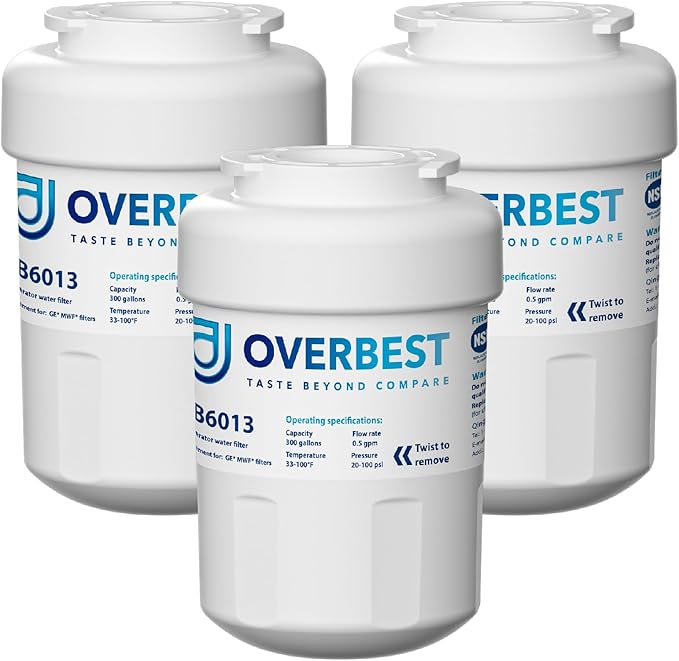 Overbest OB6013 Replacement for GE® MWF®, Smartwater® MWFP, MWFA, GWF, HDX FMG-1, WFC1201, GSE25GSHECSS, Kenmore® 9991, RWF1060 Water Filter, 3 Filters
