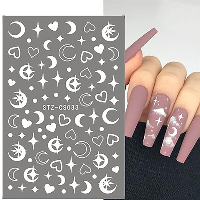 Pendant Flowers Nail Art Adhesive Sticker 3D Self-Adhesive Nail Decals Art Design Holographic Stars Heart Moon Nail Art Sticker Decoration for Women Manicure Tips Acrylic Nails DIY Nails Art Supplies