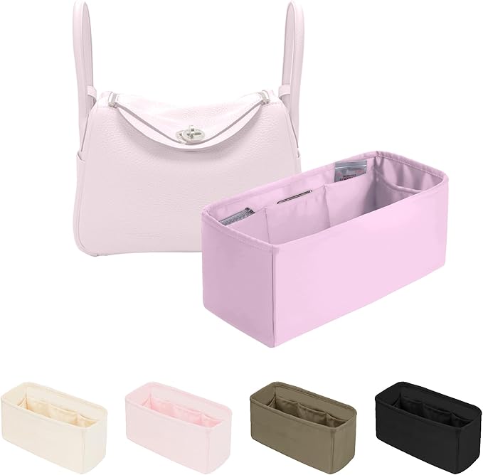 Bag Organizer Insert for Lindy34, Silky Satins Inner Bag Compatible with Lindy Bag, Lightweight Bag Storage, Large Handbag Insert with Pockets(Mauve Sylvestre, Lindy34)
