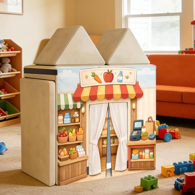 Foam Play Couch Panels - Farmers Market Shop Theme,Soft Sofa Accessories,Modular Play Panels,Grocery Store Design Cover,33.5x37 Inches