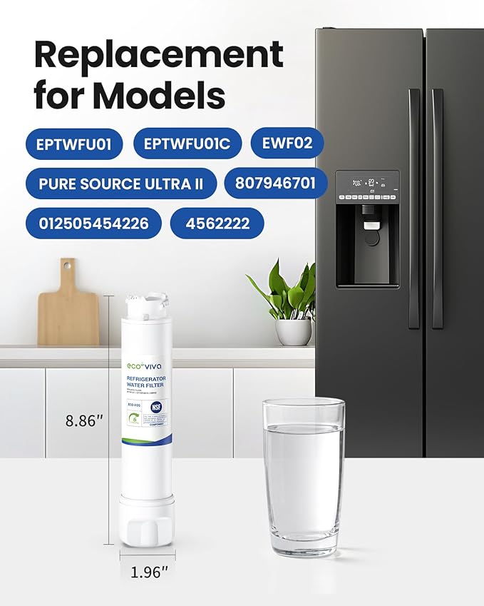 Ecoviva EPTWFU01 Replacement Water Filter, Compatible with Pure Source Ultra II, EPTWFU01C, 012505454226, 4562222, EWF02, PURE SOURCE ULTRA II, 3 Pack