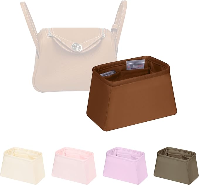 Mini Lindy Bag Insert, Luxury Bags Storage with Silk, Lightweight Inner Bag Compatible with Lindy 19 Bags, Multiple Pockets Large Capacity(Gold, Lindy19)