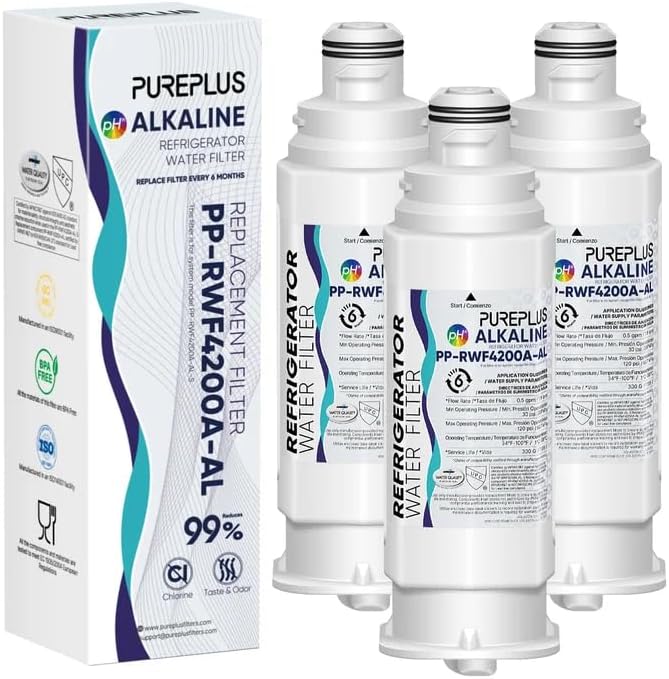 PUREPLUS Alkaline DA97-17376B Replacement for Samsung HAF-QIN/EXP, DA97-08006C, RF28R7351SG, RF28R7201SR, RF28T5001SR, RF24R7201SR, RS27T5200SR, RF23M8590SG, RWF4200A Refrigerator Water Filter, 3 Pack