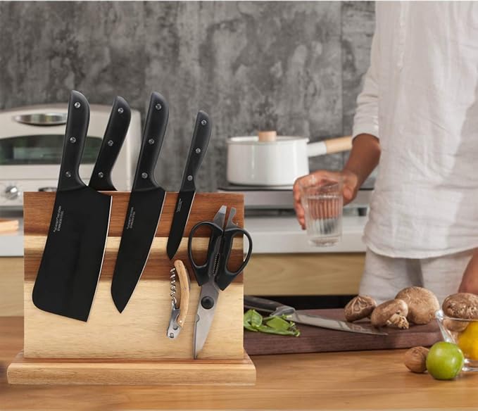 Resafy Magnetic Knife Holder,Acacia Wood Magnetic Knife Block 12 Inches,Rack Magnetic Universal Stands with Strong Enhanced Magnets Strip Protects Blades Easy to Identify Without Knifves for Kitchen