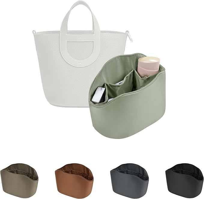 Purse Organizer Insert for In The Loop 18/23, Satin Bag Organizer Compatible with Hermes Bags, Lightweight Women Purse Essentials, Soft Touch Inner Liner with Multiple Pockets(Sauge, Loop 18)