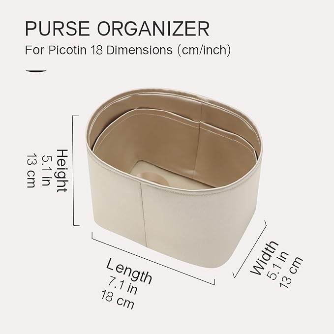 Silky Bag Insert Fit for Hermes Picotin 18/22, Silky Purse Organizer, Lightweight and Silk Touch (Fits PC18, Etoupe Grey/Champagne)