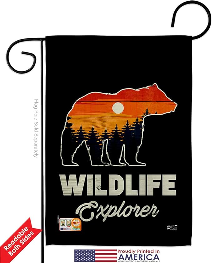 Wildlife Explorer Garden House Flags Set Outdoor Adventure Rustic Camper RV Trailer Camp Site Campfire Small Decorative Gift Yard Banner Double-Sided Made In USA 28 X 40
