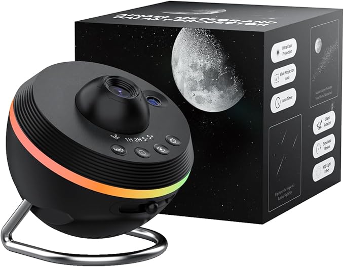 Galaxy Projector, Star Projector Home Planetarium with 1 Glass Projection Disc, 180° Rotatable Starry Sky Night Light with Meteor Effects & Light Strip for Bedroom, Kids & Adults Gift