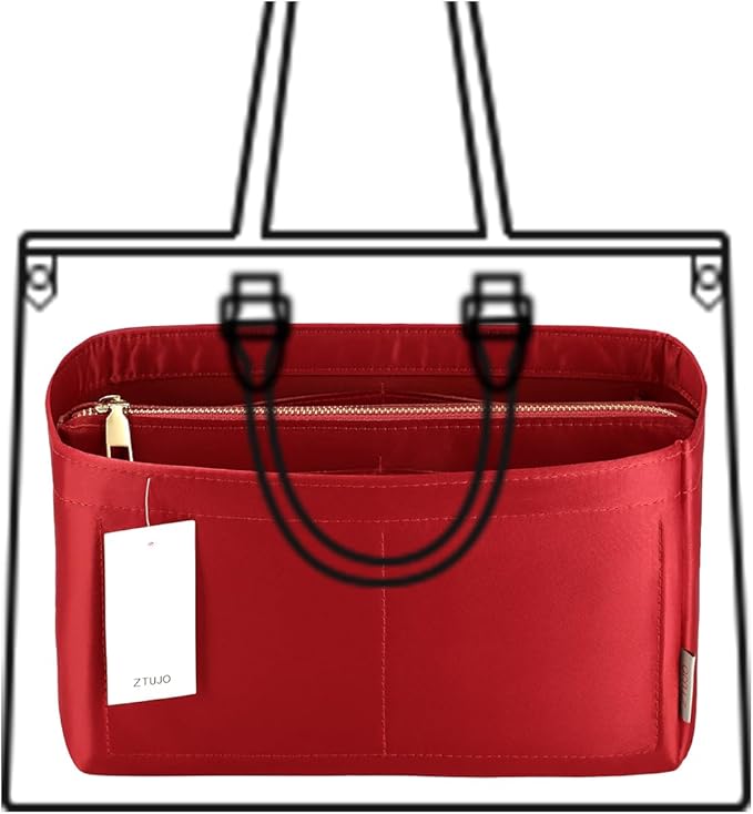 Purse Organizer Insert For Handbags, Purse Organizer With Zipper, Neverfull Organizer, Bag Organizer For Speedy Neverfull ONTHEGO Tote, Handbag and More (Silky Red, small)
