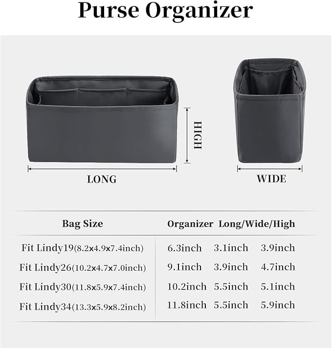 Lindy Bags Organizer Insert, Bag Storage with Silky Satins Material, Lightweight Inner Bag Compatible with Lindy 30 Bag Storage, Handbag Insert with Pockets (Grismeyer, Lindy30)