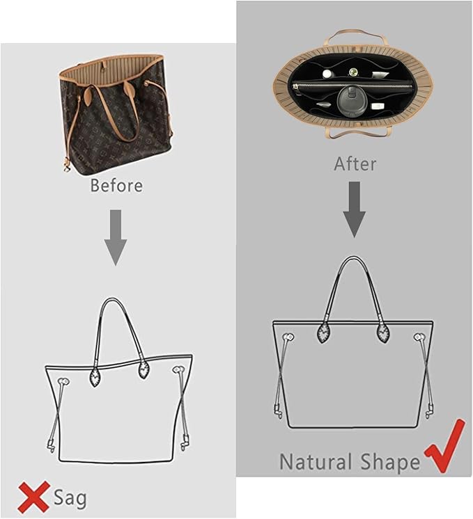Purse Organizer Insert For Handbags, Purse Organizer With Zipper, Neverfull Organizer, Bag Organizer For Speedy Neverfull ONTHEGO Tote, Handbag and More (Silky Black, Large)