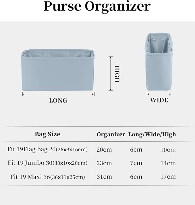 19 Bag Organizer Insert, Purse Organizer with Silky Satin Compatible with Chanel 19 Bag Maxi, Lightweight Inner Bag for Luxury Bags (Blue brume, Maxi36)
