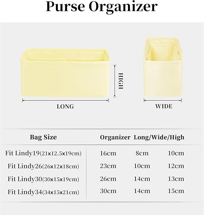 Bag Organizer Insert for Lindy34, Silky Satins Inner Bag Compatible with Lindy Bag, Lightweight Bag Storage, Large Handbag Insert with Pockets(Limoncello, Lindy34)