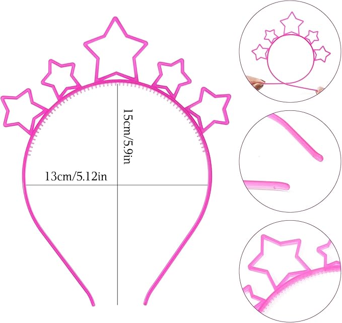 ZIRICHER Luminous Star Headband,Glow In Dark Plastic Hairbands with Teeth Cute Cartoon Hair Hoops for Girls Kids,Party Headbands(6Pcs)