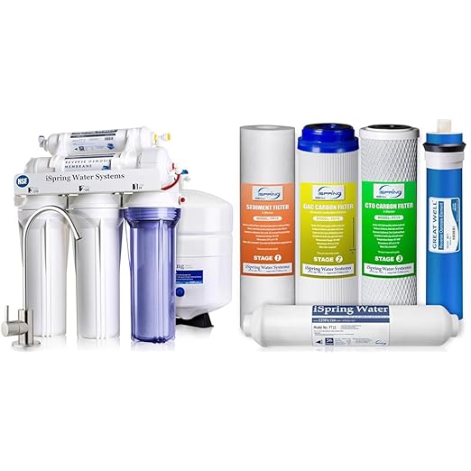 iSpring RCC7, NSF Certified, High Capacity Under Sink 5-Stage Reverse Osmosis & F5-75 Reverse Osmosis Replacement Water Filter Pack Set for 5-Stage System with 75 GPD