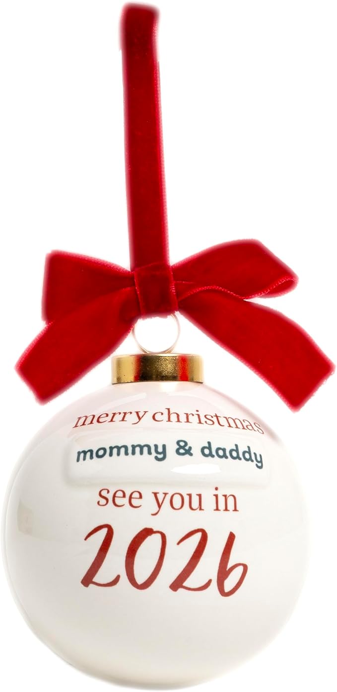 Kate & Milo “See You in 2026” Pregnancy Announcement Christmas Ornament – Ceramic Holiday Keepsake with Red Bow & Ribbon, Baby Reveal Gift for Expecting Parents