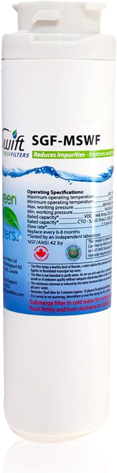 GE replacement water filter MSWF, MSWFDS, 101820A, 101821B, AP3997949, PC1559689, WR02X12801 100% recyclable, and made in U.S.A. and Canada SGF-MSWF (old G23) (1 Pack)