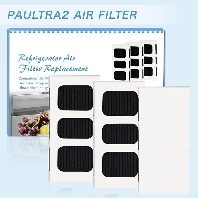 DEWEL Paultra2 Refrigerator Air Filter Replacement Compatible with Frigidaire PAULTRA2 Pure Air Ultra II - Compatible with Electrolux ELPAULTRA2 - Activated Carbon Air Filter - 3 Packs