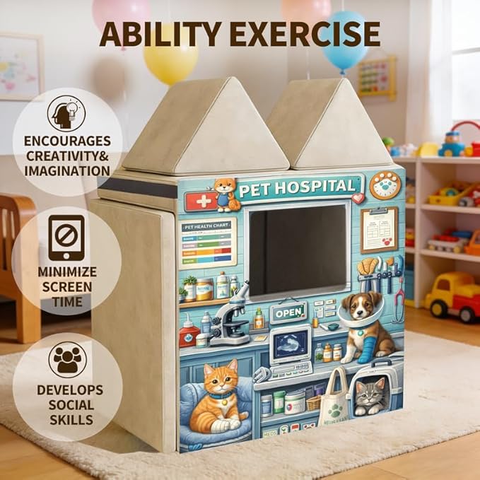 Foam Play Couch Panels - Pet Hospital Theme,Soft Sofa Accessories,Modular Play Panels,33.5x37 Inches