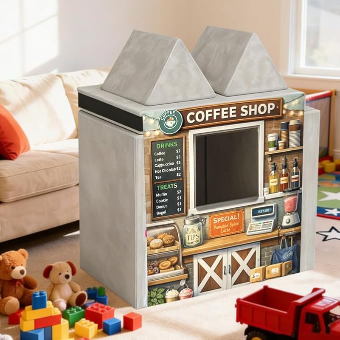 Foam Play Couch Panels - Coffee Shop Theme,Soft Sofa Accessories,Modular Play Panels,33.5x37 Inches,Barista Counter Design with Drinks and Treats Displ