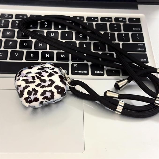 AirPods 4 Case with Neck Strap - Transparent Black Leopard Shockproof Silicone Cover for Women Travel, Compatible with AirPods 4/4(2024 NC) & Detachable Keychain
