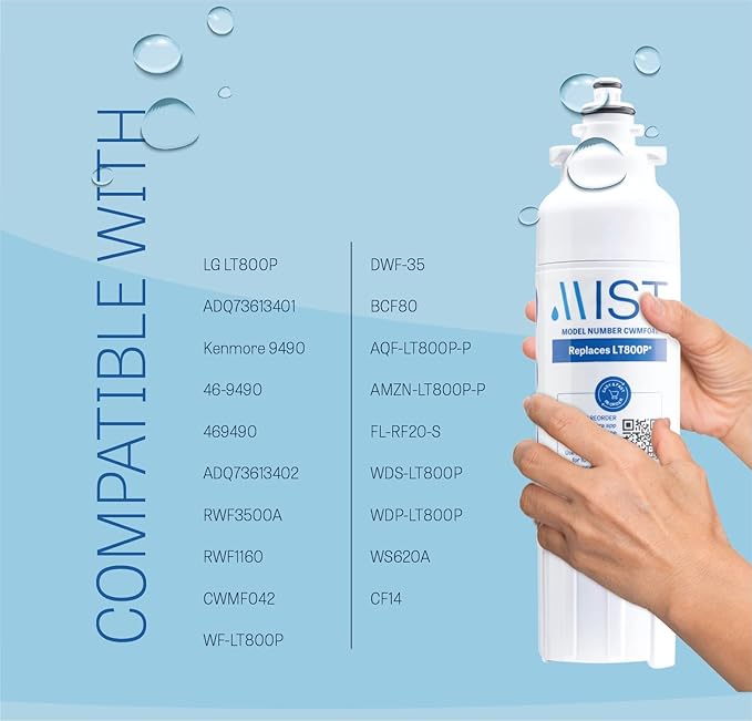 Mist Fresh LT120F Refrigerator Air Filter Replacement and LT800P Water Filter Replacement for LG, compatible with ADQ736134, LG ADQ736134, Kenmore 9490, 46-9490, 469490, ADQ73613402(1 & 3 pack bundle)