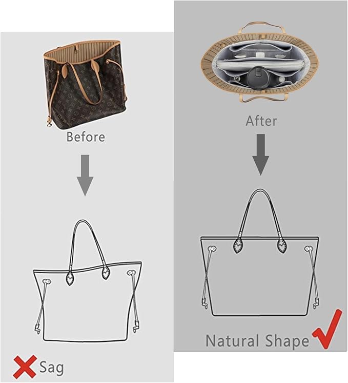 ZTUJO Purse Organizer Insert For Handbags, Purse Organizer With Zipper, Neverfull Organizer, Bag Organizer For Speedy Neverfull ONTHEGO Tote, Handbag and More (Silky Grey, Large)