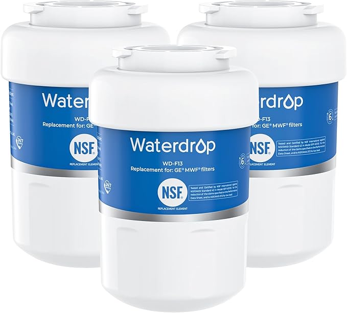 Waterdrop WD-F13 Replacement for GE® MWF®, SmartWater® MWFP, MWFINT, MWFA, GWF, HDX FMG-1, Kenmore® 9991, GSE25GSHECSS, WFC1201 Water Filter, 3 Pack