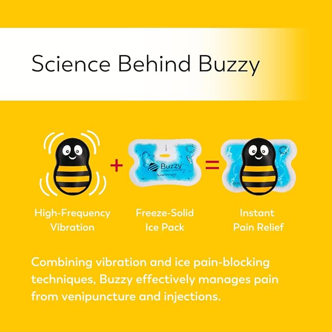 Buzzy - Personal - Injection Pain Relief Vibration Device for Vaccines, IVF, Insulin, & Finger Pricks – Eases Needle Pain & Fear – Numbing Cream Alternative - Striped