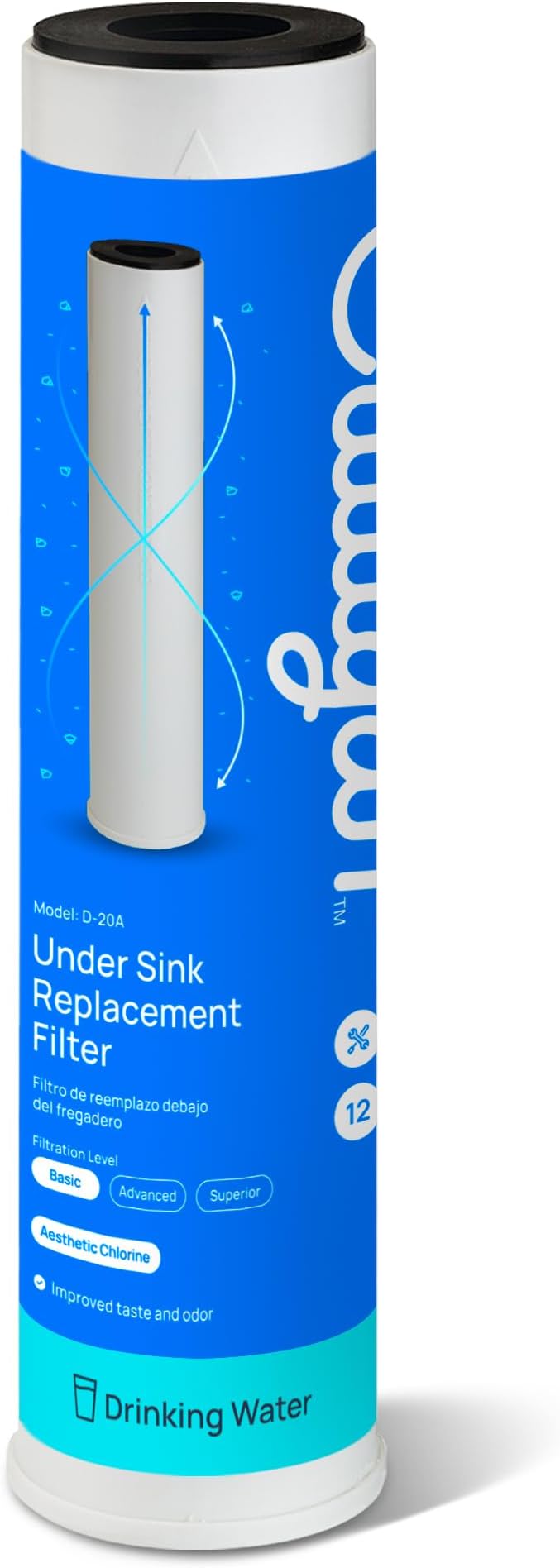 Culligan D-20 Undersink Water Filter Replacement Cartridge for Water Filtration System - Easy Installation & Compatible Design Fits Standard Underskink Systems, Redcuces Sediment, Rust, Dirt & Scale