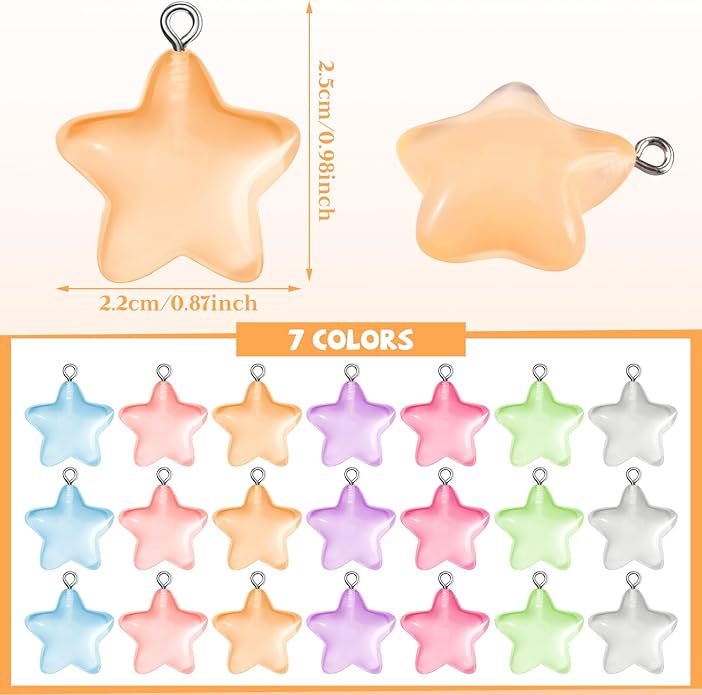 70 Pcs Glow in the Dark Star Charms Luminous Resin Pendants Charms Bulk Star Pendant Bead Pendants for Jewelry Making, 7 Colors