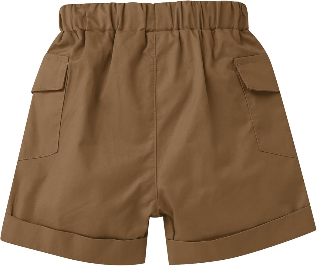 ODASDO Baby Boy Jungle Safari 1st Birthday Cake Smash Outfit Button Down Shirt + Shorts + Hat + Bandana + Belt 5pcs Set