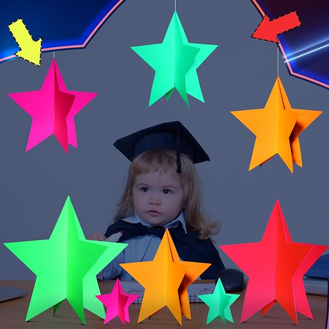 45 Pcs Neon Party Decorations Glow in The Dark Star Centerpieces 3D Fluorescence Table Decor 3 Sizes 8" 5" 3" Lighted Theme Birthday Party Supplies