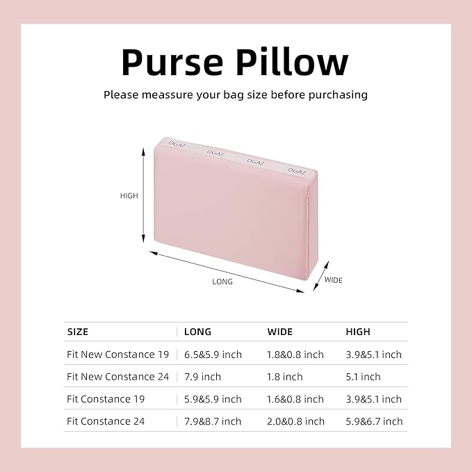 DGAZ Purse Pillow Shaper Insert for Hermes Constance 19/New19/24/New24 Bags, Silky Pillow Shaper for Luxury Handbags(Pink,newC19)