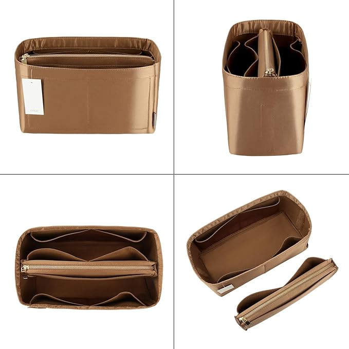 Purse Organizer Insert For Handbags, Purse Organizer With Zipper, Neverfull Organizer, Bag Organizer For Speedy Neverfull ONTHEGO Tote, Handbag and More (Silky Brown, X-Large)
