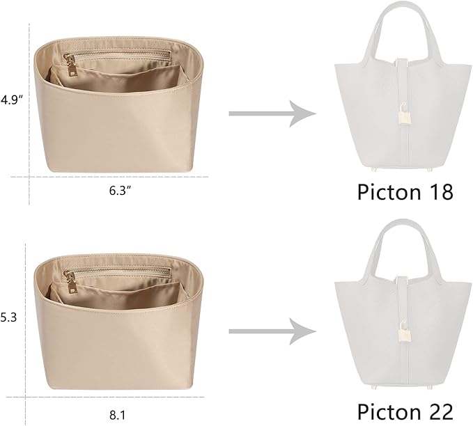 Hermes ZTUJO Picotin 18 Organizer Insert, Luxury Purse Organizer Insert, Silky Smooth Fits Bags (Beige)