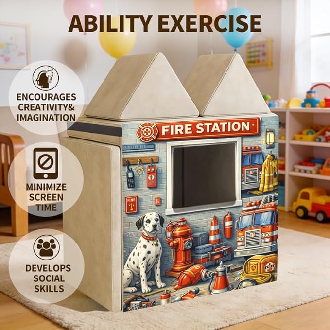 Foam Play Couch Panels - Firefighter Station Theme,Soft Sofa Accessories,Modular Play Panels,33.5x37 Inches