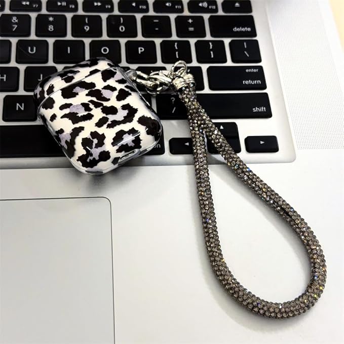 Silicone Case for AirPods 1st/2nd Generation,Women's Translucent Black Leopard Shockproof Cover with Adjustable Neck Strap & Keychain, Travel-Friendly Protective Case with Non-Slip Grip